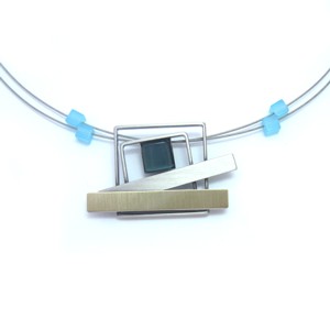Two-tone Square Blue Catsite Necklace